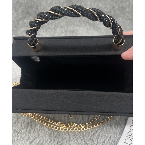 Alessia Black Box Clutch Beaded Gold Heart Rhinestone Crossbody Purse NWT Glam - Picture 6 of 8